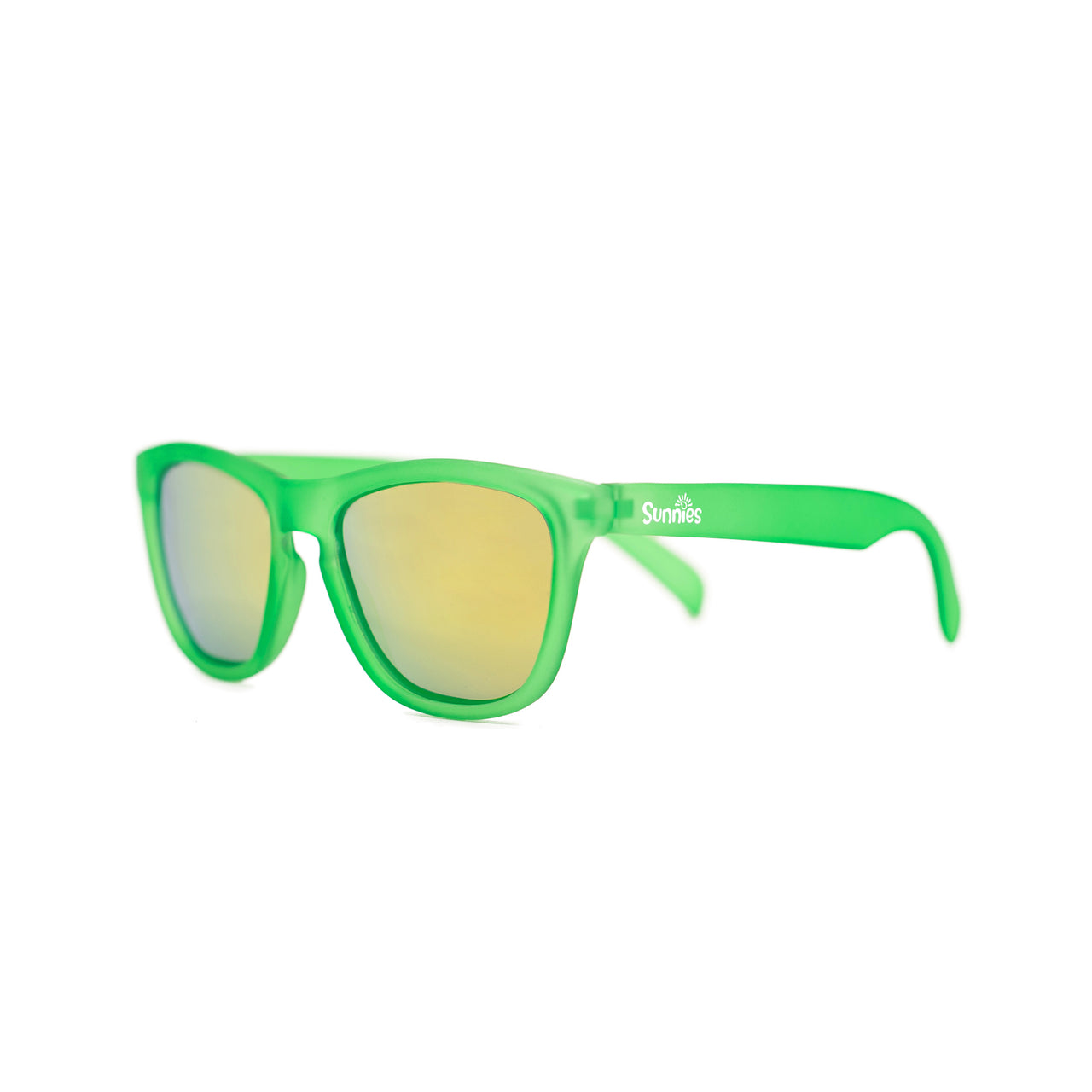 Sunnies polarized kids sunglasses in a transparent green frame and reflective gold lenses