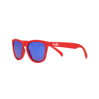 Thumbnail for Polarized kids sunglasses in a transparent red frame and reflective blue lenses