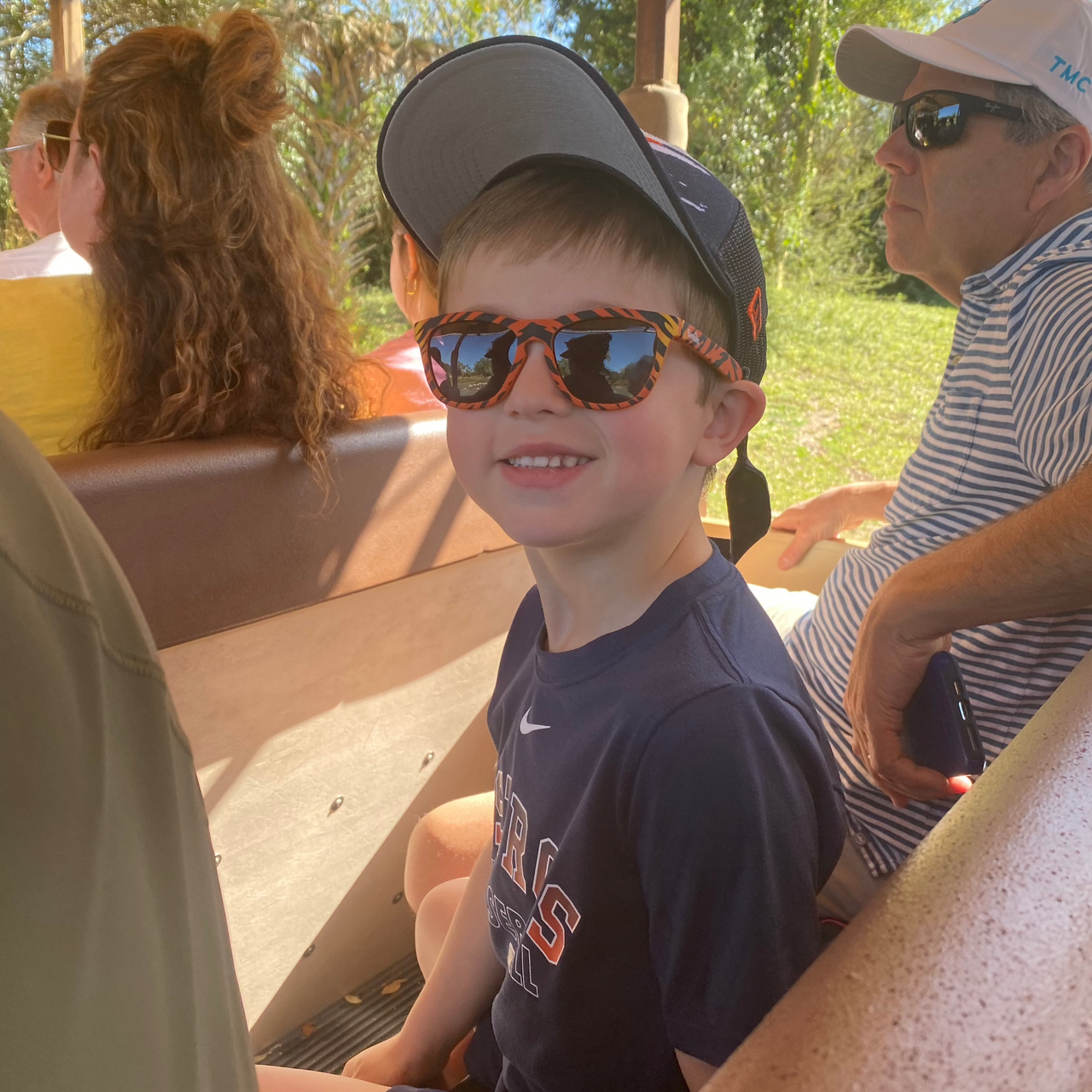 Boy wearing tiger print Sunnies on a Disney safari at Animal Kingdom