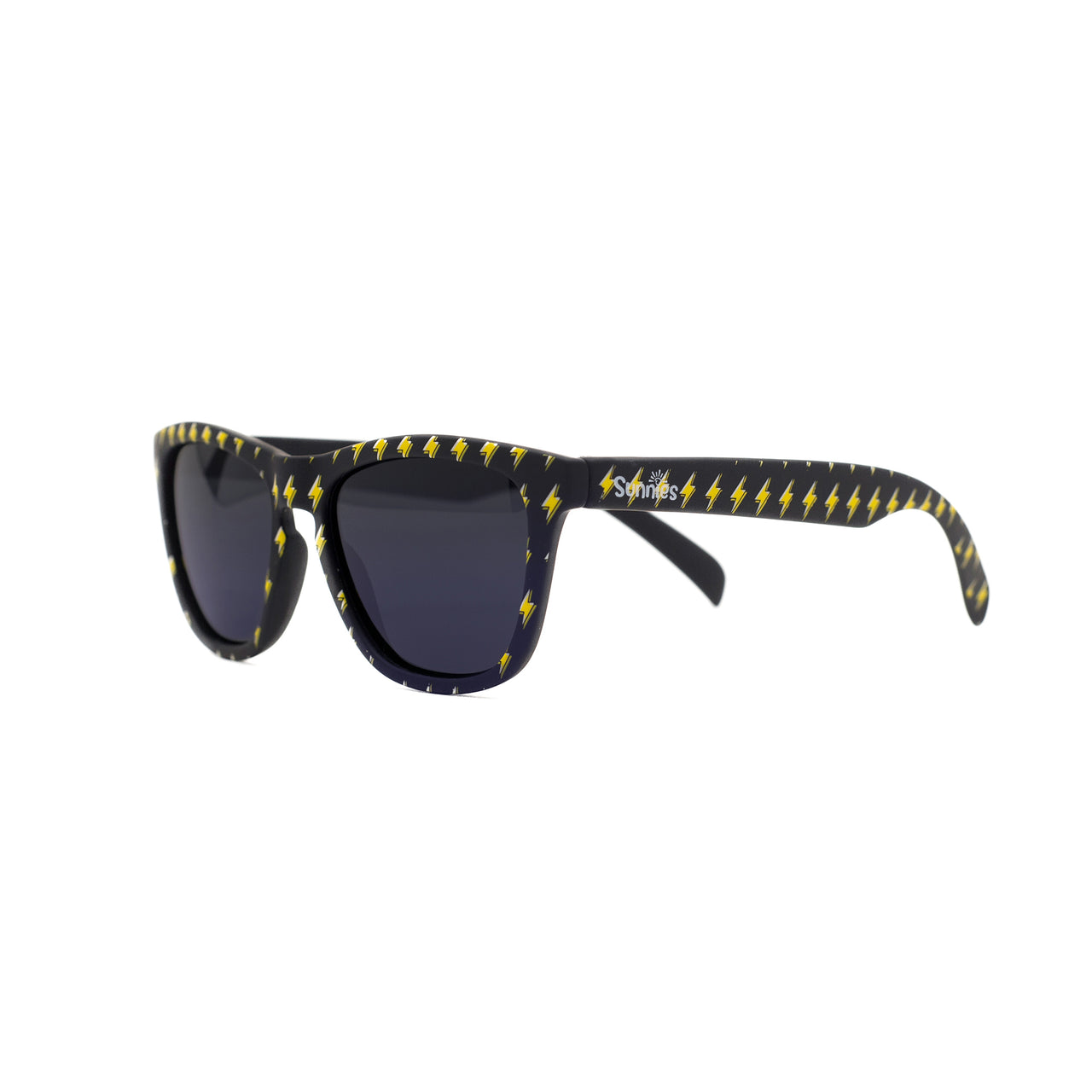 Sunnies kids polarized sunglasses in a lightning bolt print on a black frame