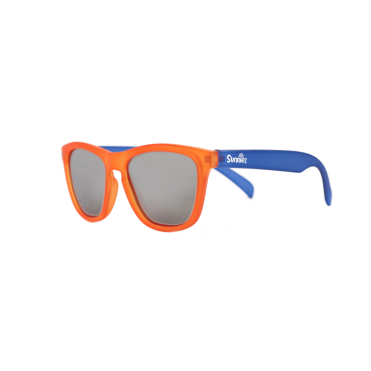 Milo Man kids polarized sunglasses with an orange frame and blue sides