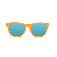 Front view of sunnies orange polarized kids sunglasses