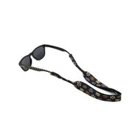 Kids sunglass leash attached to a pair of kids sunglasses in a neoprene, floating fabric