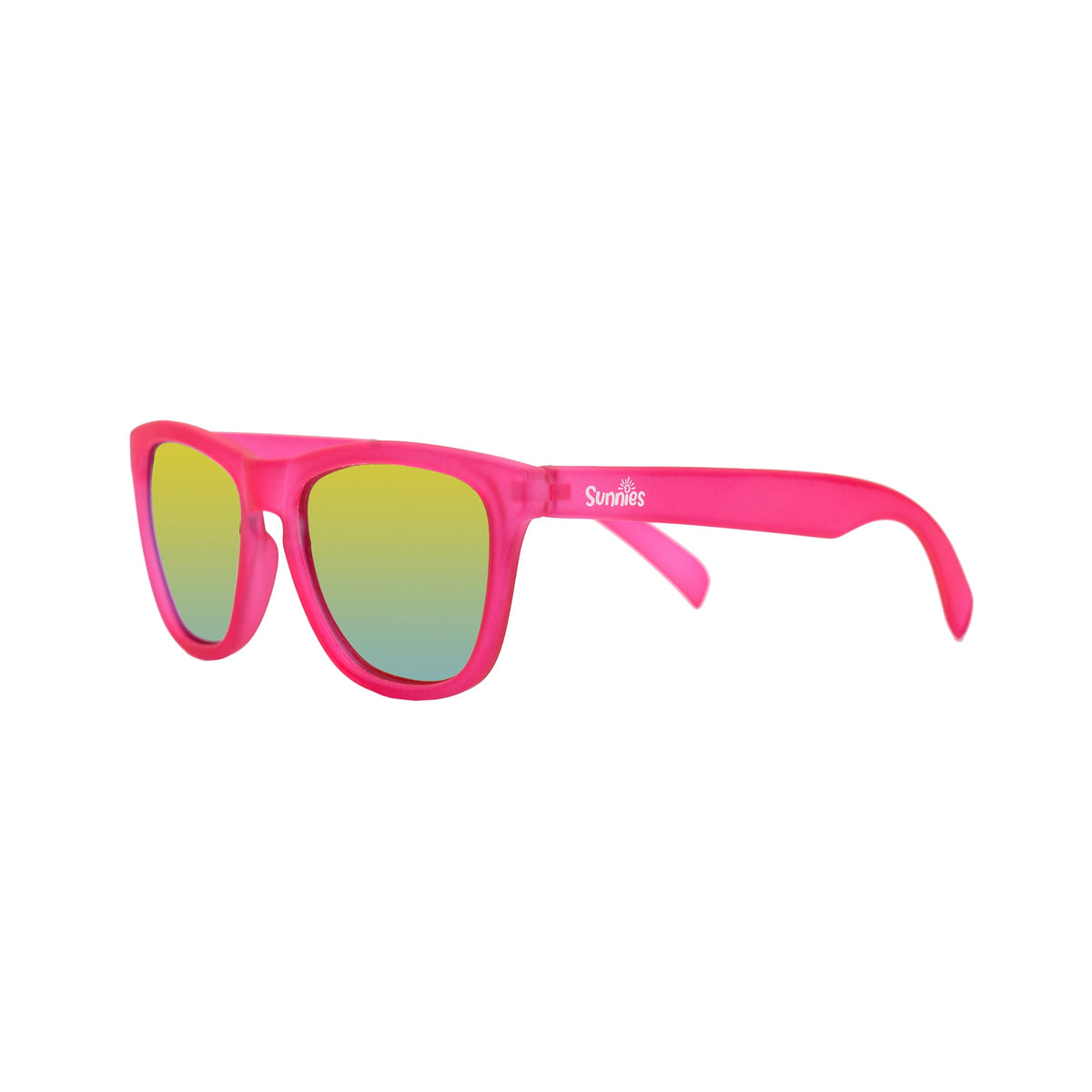 Kids pink sunglasses with reflective green polarized lenses