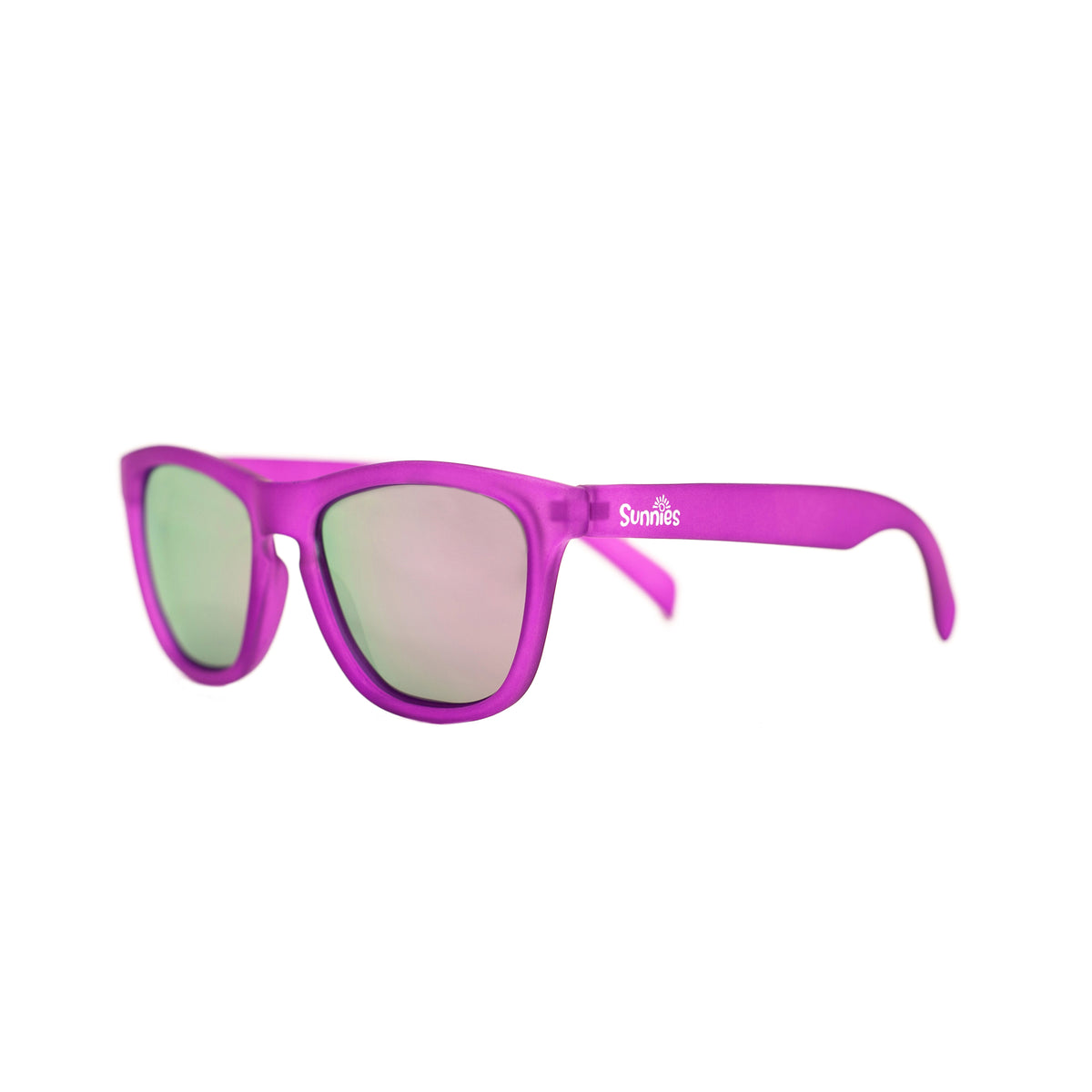 Purple kids sunglasses with reflective polarized purple lenses