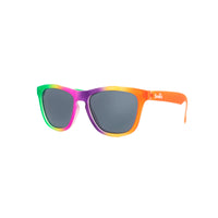 Kids polarized sunglasses in a rainbow frame with black non reflective lenses from our kiddo and me collection