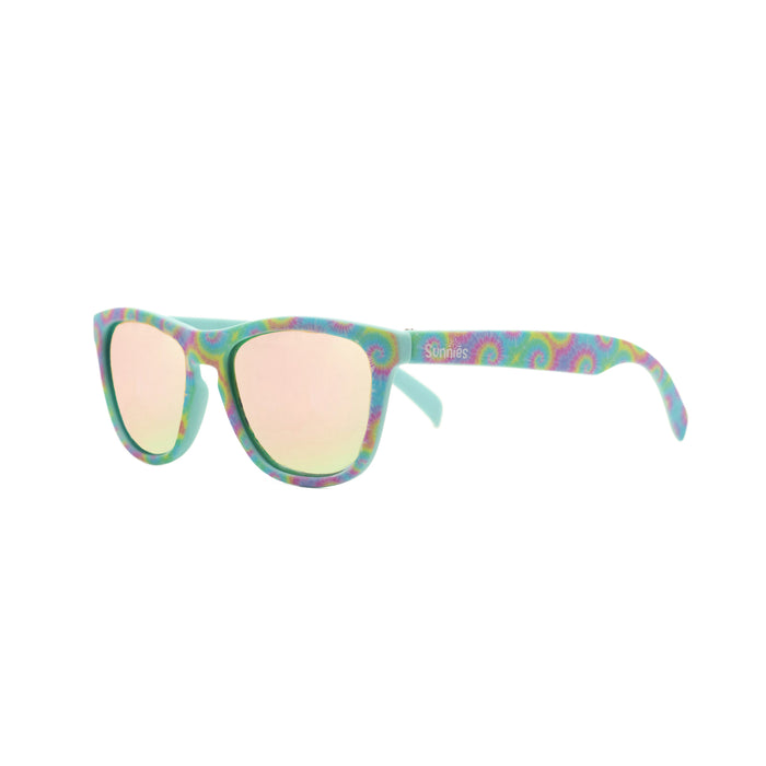 Sunnies kids sunglasses in a tie dye print with gold reflective polarized lenses