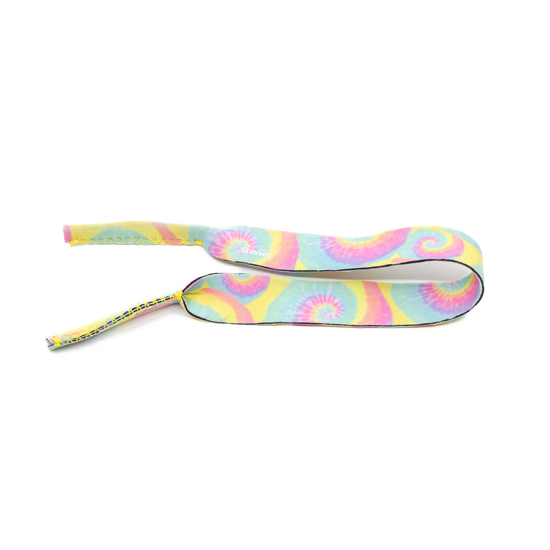 Kids tie dye sunglass leash in a neoprene fabric