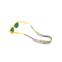 Thumbnail for Kids tie dye sunglass strap attached to a pair of yellow sunnies kids sunglasses