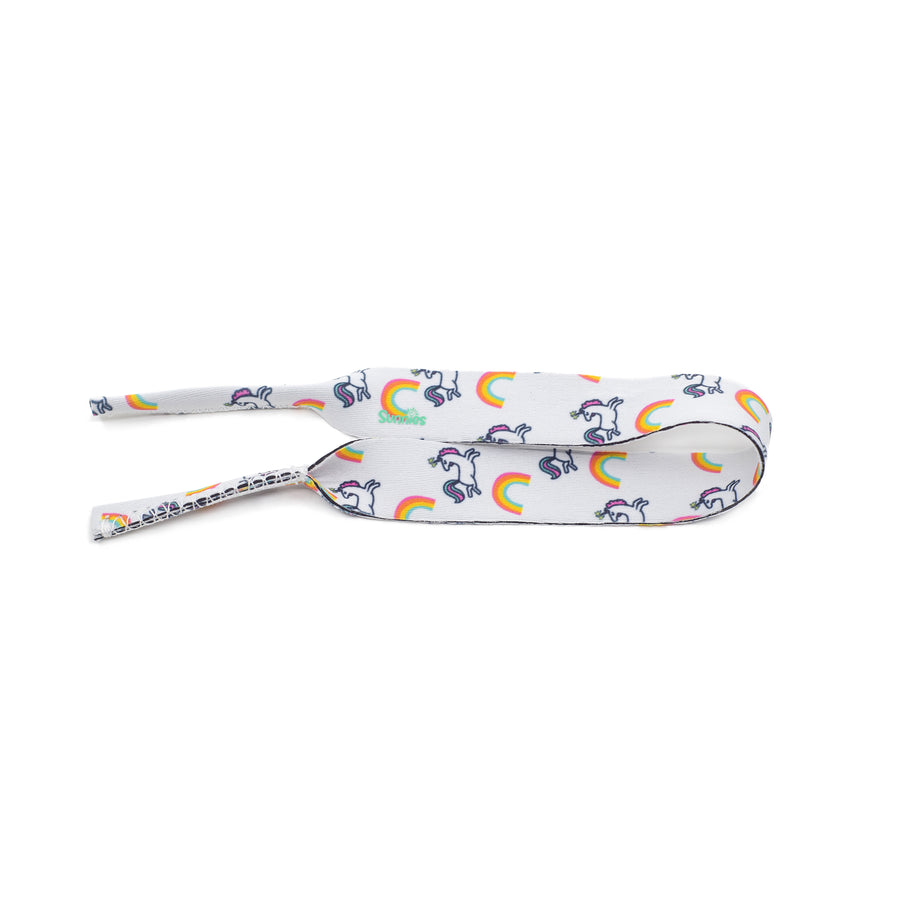 Kids sunglass leash in unicorn and rainbow pattern